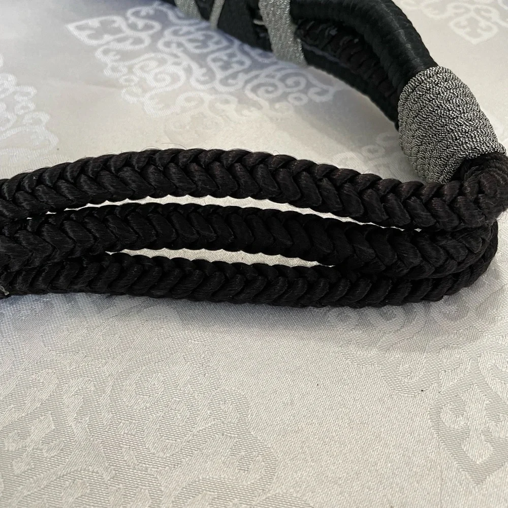 Women’s: Art Deco silver Rhinestone emblished Black Belt . 34 1/4 “